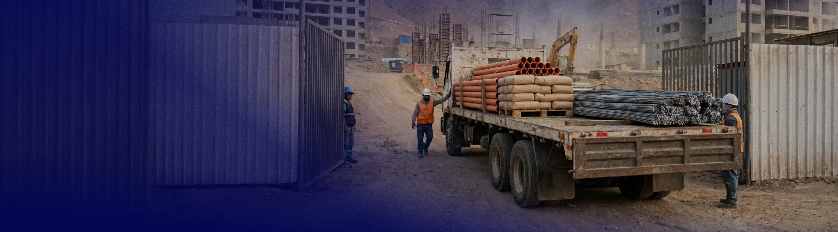 Camión de obra cargado con materiales de construcción